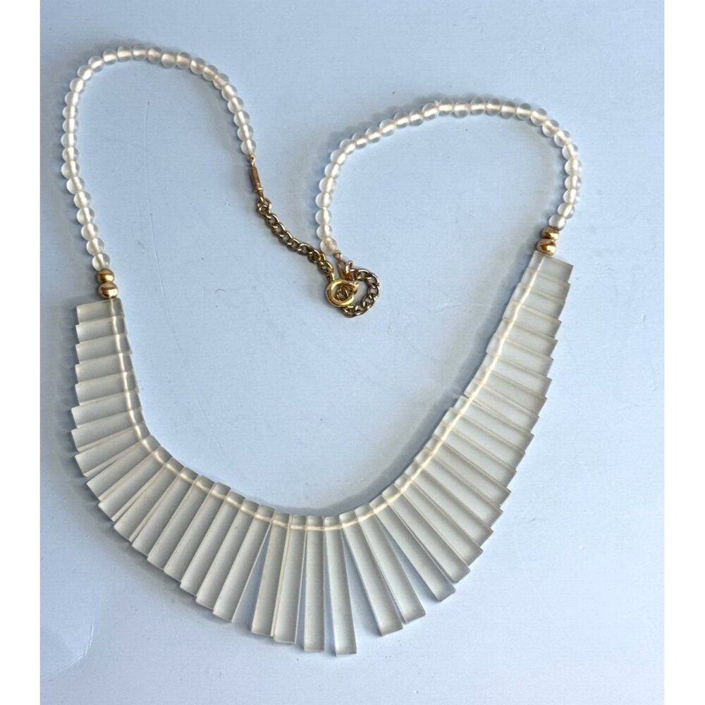 Vintage 14kGF Glass Cabochon Fringe Bib Necklace 18" Elegant Gold & Glass Design - Picture 4 of 6
